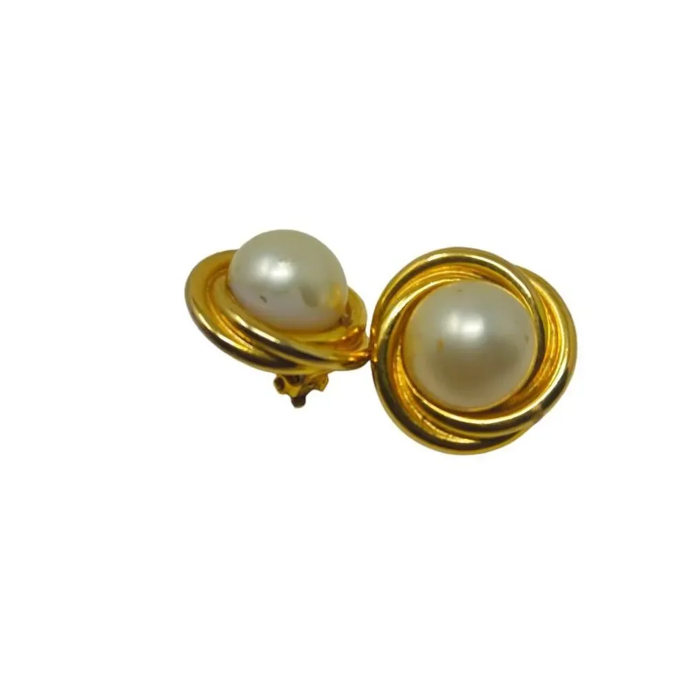Vintage Kenneth J. Lane Faux Pearl Clip-On Earrings | 1.25” - Picture 5 of 7